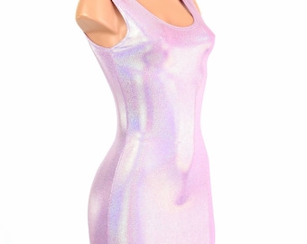 Lilac Holographic Bodycon Tank Dress  -E8180