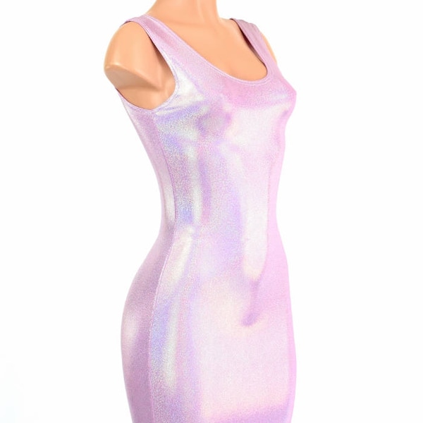 Lilac Holographic Bodycon Tank Dress  -