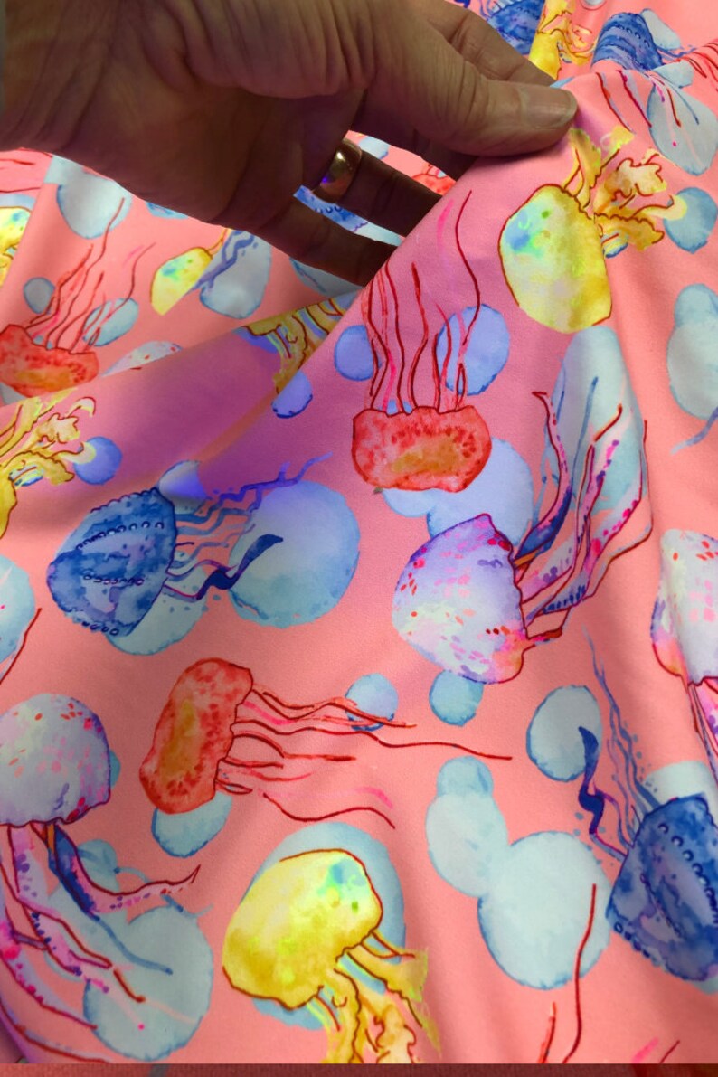 Jellyfish Print Spandex Fabric by the Yard Etsy