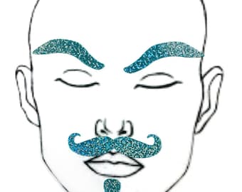 Seafoam Holographic "Dapper" Facial Fashion Kit Body Stickers Fake Beard Mustache Eyebrows Drag King