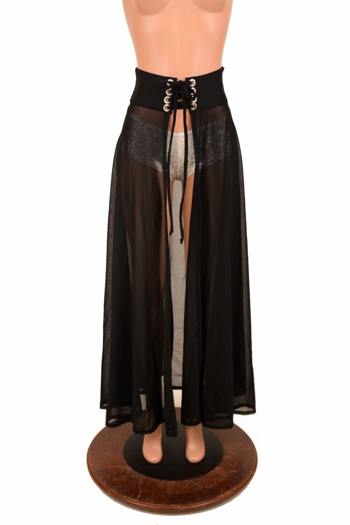 【正規通販】 With Skirt Front Open up Lace Mesh Black Black Waistband Zen スカート