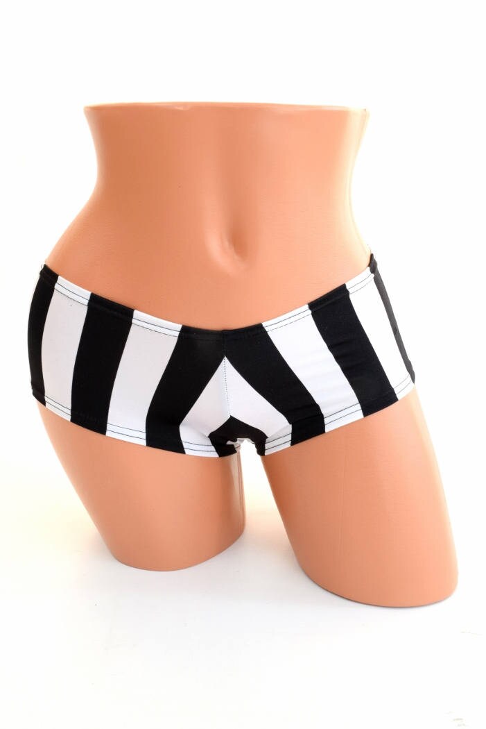 Ultra Cheeky Booty Shorts in Black and White Stripe 154323 