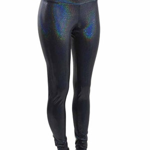 Black Holographic High Waist Leggings  -E7572