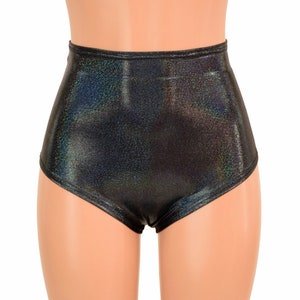 High Waist Siren Shorts in Black Holographic- 155373
