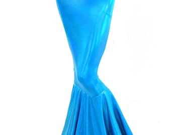 Peacock Blue Holographic Metallic Shiny High Waist Mermaid Tail Skirt -