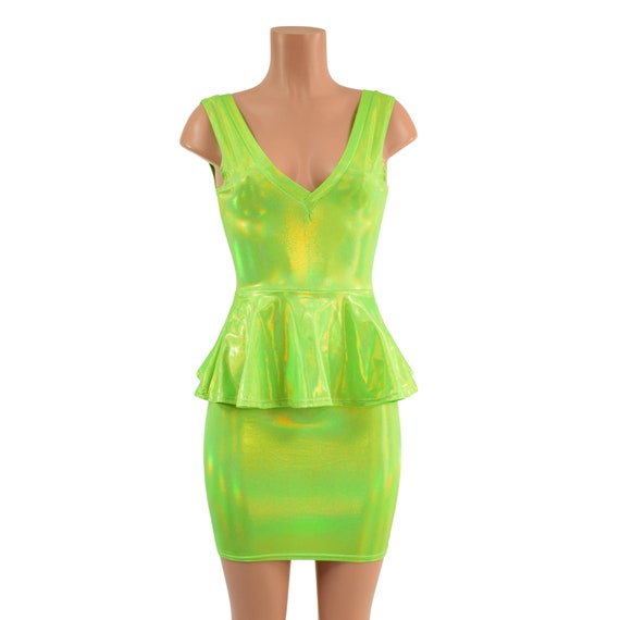 Lime Holographic Double V Tank Top With Peplum, and 27" Wiggle Skirt Set - Etsy Lime Holographic Double V Tank Top With Peplum, and 27" Wiggle Skirt Set - Etsy
