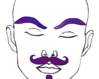 Grape Purple Holo "Dapper" Facial Fashion Kit Body Stickers Fake Beard Mustache Eyebrows Drag King