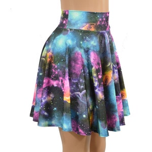 Galaxy Space Print Skater Skirt Full Circle Stretchy Skirt -E7877