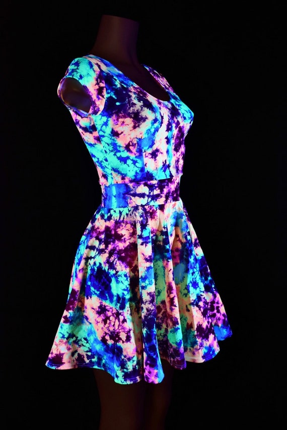 Acid Splash UV Glow Cap Sleeve Skater Dress - 154087 - Etsy