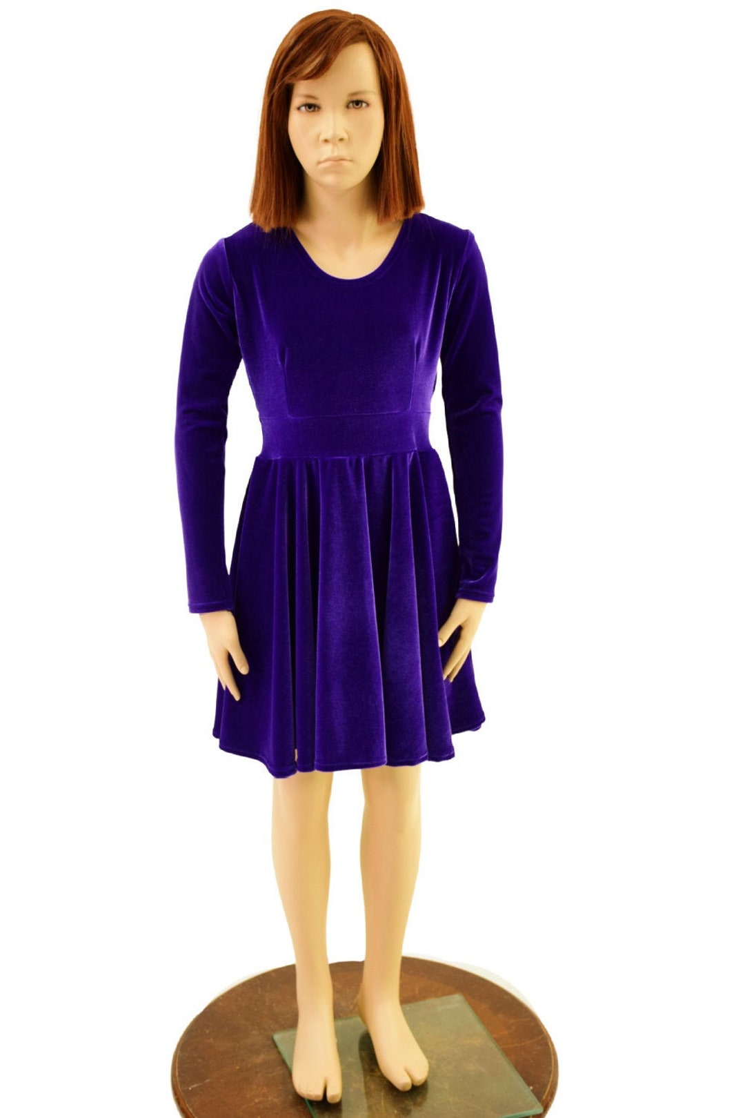 Girls Purple Velvet Long Sleeve Skater Dress 157364