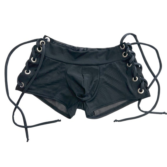 Mens See Through UNLINED Lowrise Aruba Shorts With Lace up Hips
