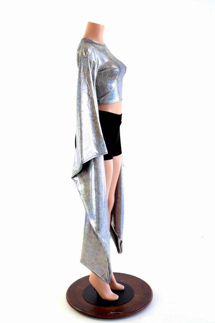 Silver Holographic Kimono Sleeve Crop Top With Crew Neckline Etsy