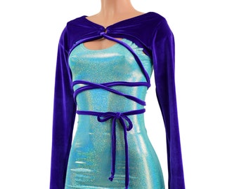 O-ring Front Bolero with Removable Body Wrap Tie in Purple Velvet (Dress Sold Separately)