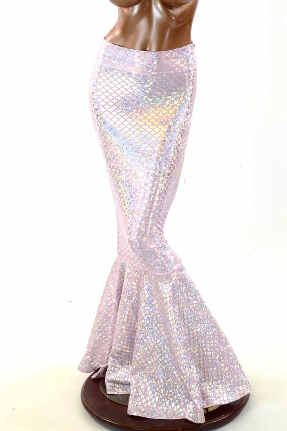 High Waist Pink & Silver Scale Mermaid Skirt