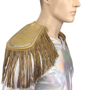 Gold Clip On Epaulettes with Fringe and Crystals