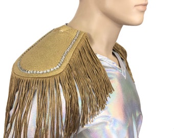 Gold Clip On Epaulettes with Fringe and Crystals 156752