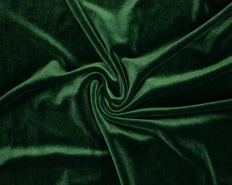 Solid Forest Green Stretch Velvet Fabric  (By the Yard)