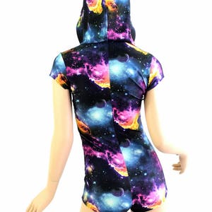 UV Glow Galaxy Cap Sleeve Hoodie Romper w/Black Zen Hood Liner and Boy Cut Leg 154475 image 4