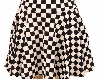 Skater Skirt with Pockets in Black & White Checkered Print  156830