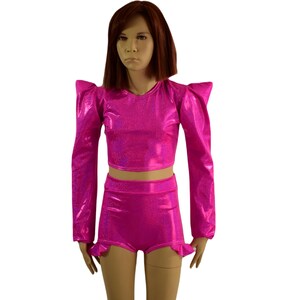 Girls High Waist Brief Cut Shorts with Hip Ruffles in Plumeria main image 0