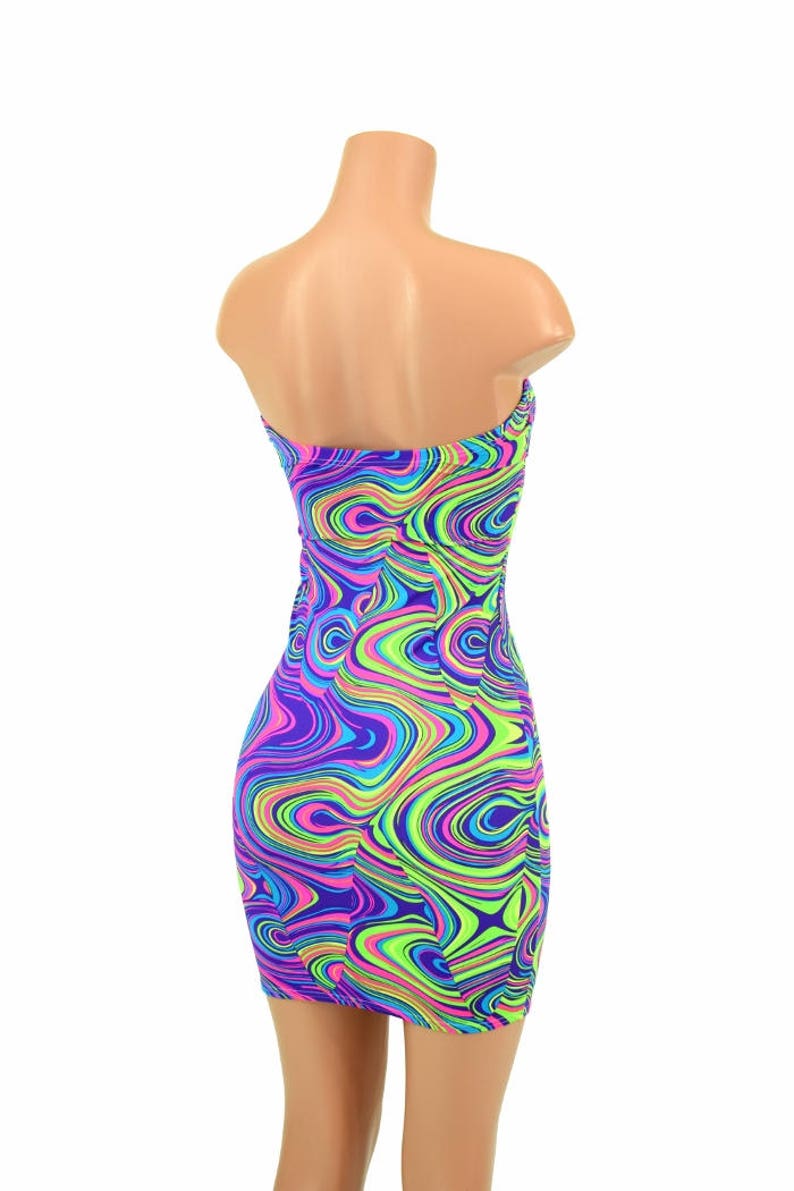 UV Glow Worm Black Light Reactive Strapless Tube Dress 154841 image 4