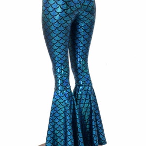 Turquoise Dragon Scale High Waist Mermaid Bell Bottom Flare - Etsy