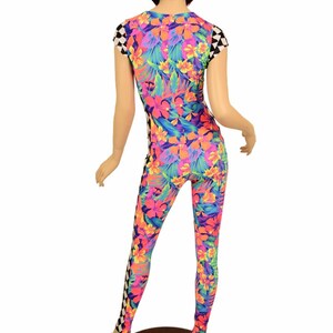 UV GLOW Tahitian Floral Scoop Neck Catsuit With Black & White - Etsy