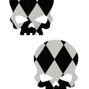 UV GLOW Black & White Diamond Print Skull Pasties Body Stickers Black Light Reactive
