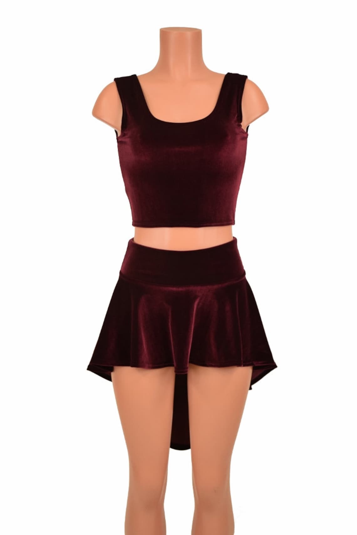 2PC Rave Outfit Burgundy Velvet Crop Tank Top and Hi Lo Rave | Etsy