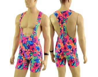 Mens Muscle Cut Y Back Singlet in Tahitian Floral