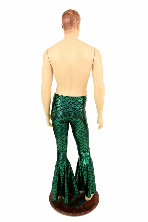 Mens Bell Bottom Flared Leggings Emerald Green Dragon Scale Print Spandex Rockstar Rave Festival Mermaid Meggings 154982 Etsy Canada