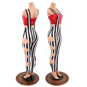 Black and White Striped Suspender Leggings with Quad Cutouts on Legs - Top sold separately  157856