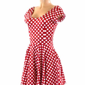 Red & White Pinup Polka Dot Scoop Neck Cap Sleeve Fit and Flare Skater Skater Minnie Dress Made to Order 151419 image 1