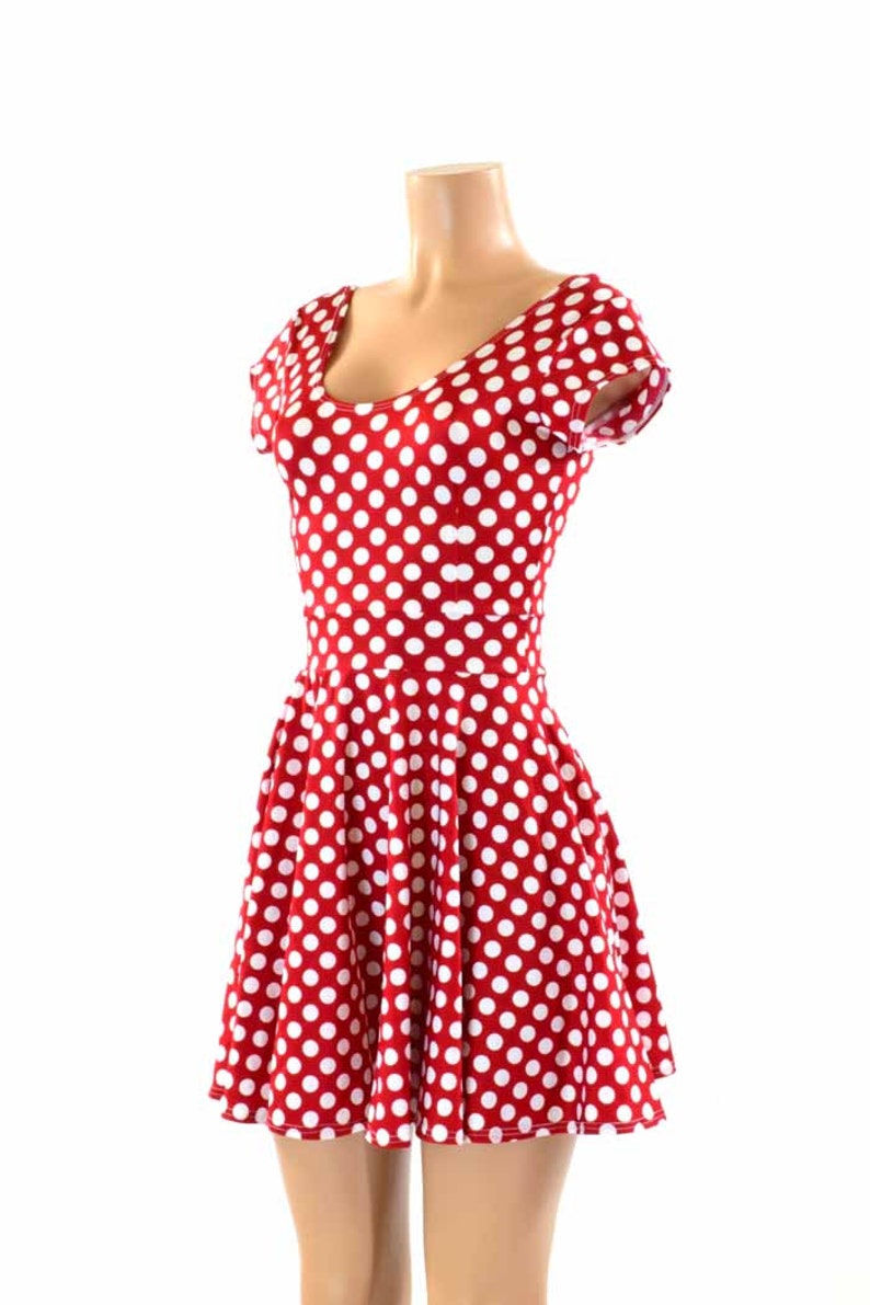 Red & White Pinup Polka Dot Scoop Neck Cap Sleeve Fit and Flare Skater Skater Minnie Dress Made to Order 151419 image 1