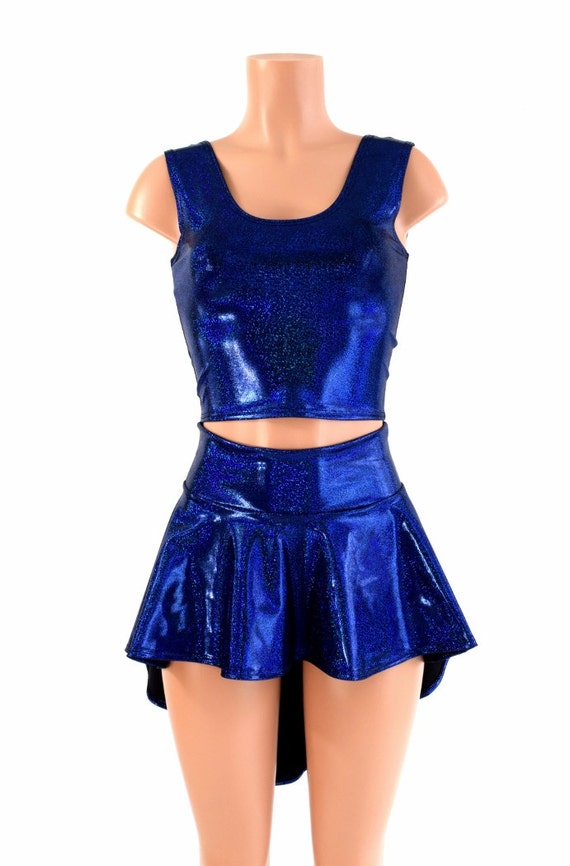 3PC Rave Outfit Royal Blue Sparkly 