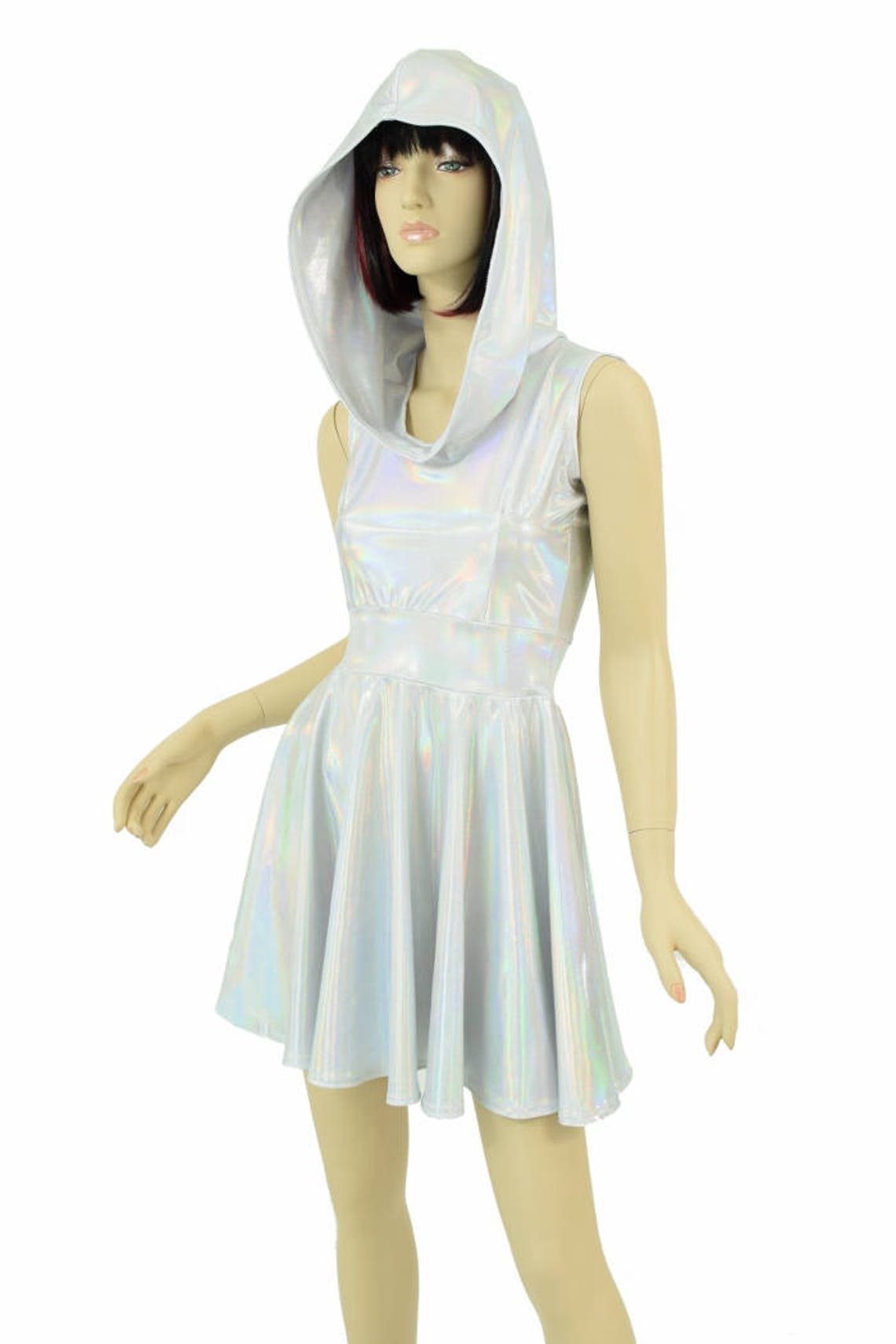Flashbulb Holographic Sleeveless Hoodie Skater Dress | Etsy