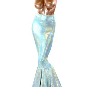 Long High Waist Seafoam Shimmering Holographic Mermaid Skirt  151272