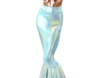 Long High Waist Seafoam Shimmering Holographic Mermaid Skirt  151272