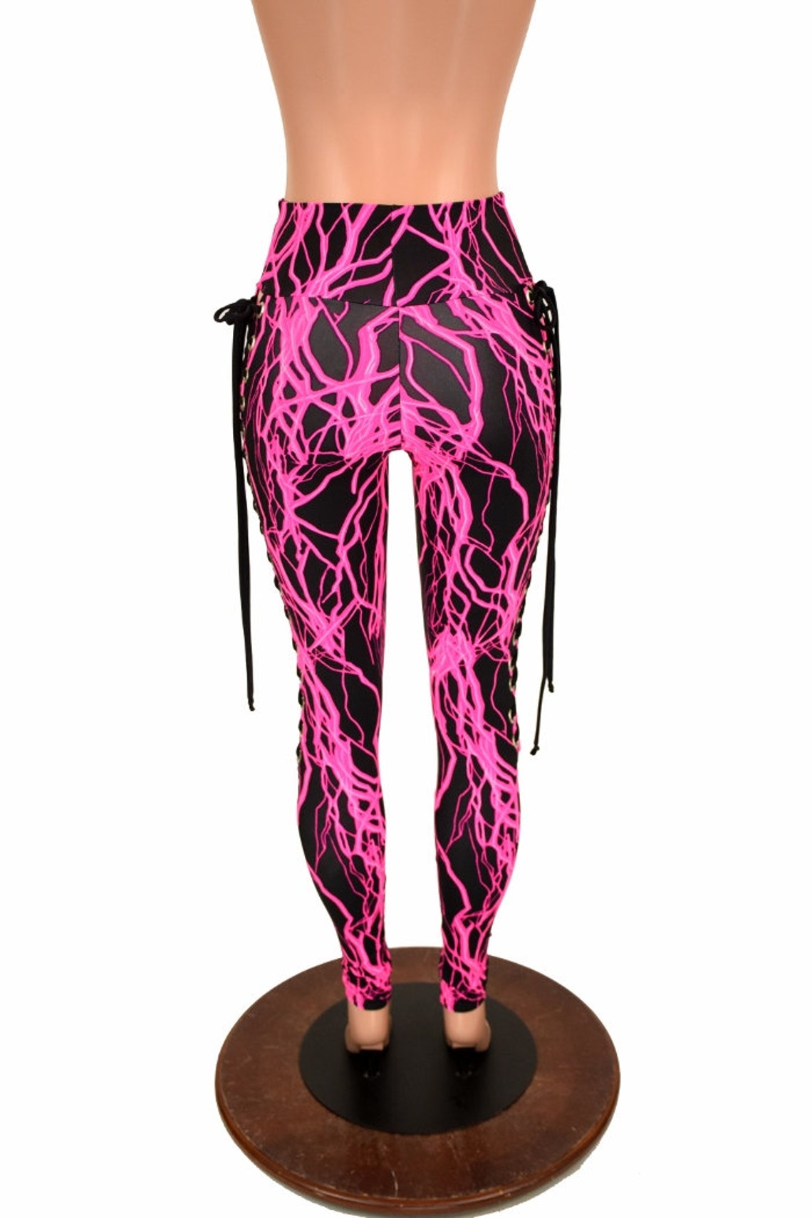 UV GLOW Pink Lightning Lace up High Waist Leggings laces up - Etsy