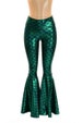 High Waist Mermaid Bell Bottom Flares in Green Dragon Scale   150305 