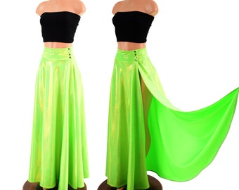 Lime Holographic Breakaway Maxi Skirt with Snap Waistband 157858