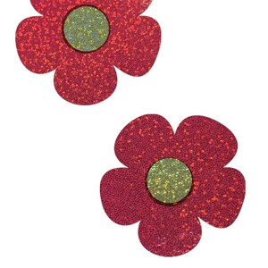 Red Sparkly Jewel Daisy Pasties with Gold Sparkly Jewel Disks Body Stickers