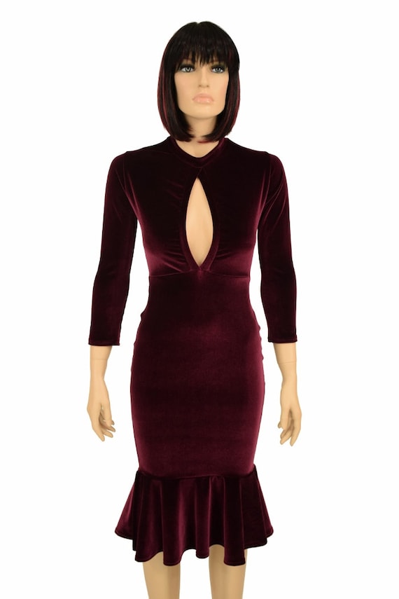 Burgundy Velvet Keyhole Dress - Coquetry Clothing 2XL / Burgundy Velvet