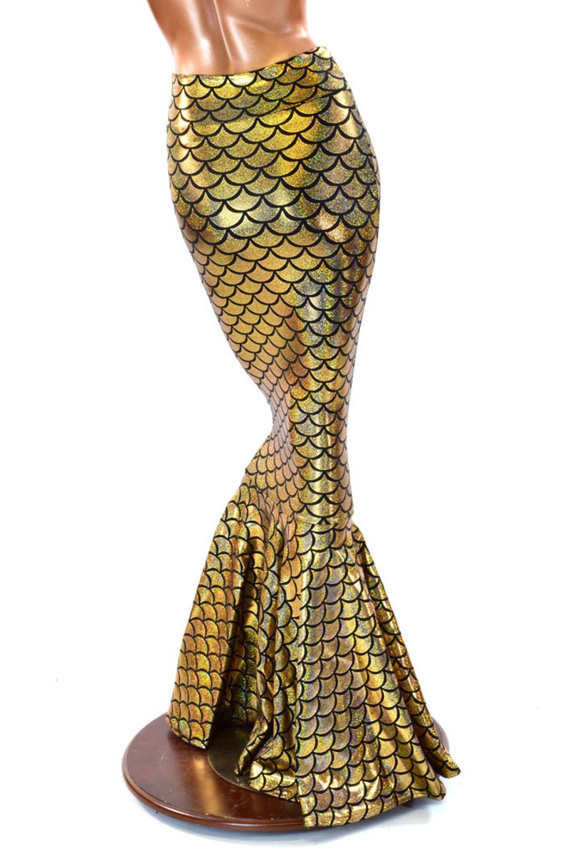 High Waist GOLD Shimmering Hologram Dragon Scale Metallic Mermaid Skirt 151278 image 3