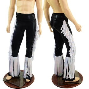 Mens Macho Wrestling Pants with Gladiator Fringe in Black Mystique and Flashbulb 15810200