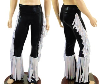 Mens Macho Wrestling Pants with Gladiator Fringe in Black Mystique and Flashbulb 15810200