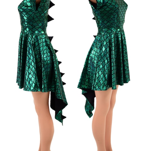Dragon Spiked Pocket Skater Dress with Dragontail Hemline - Coquetry Clothing 2XL