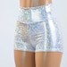 Silver on White Shattered Glass High Waist Shorts 151029