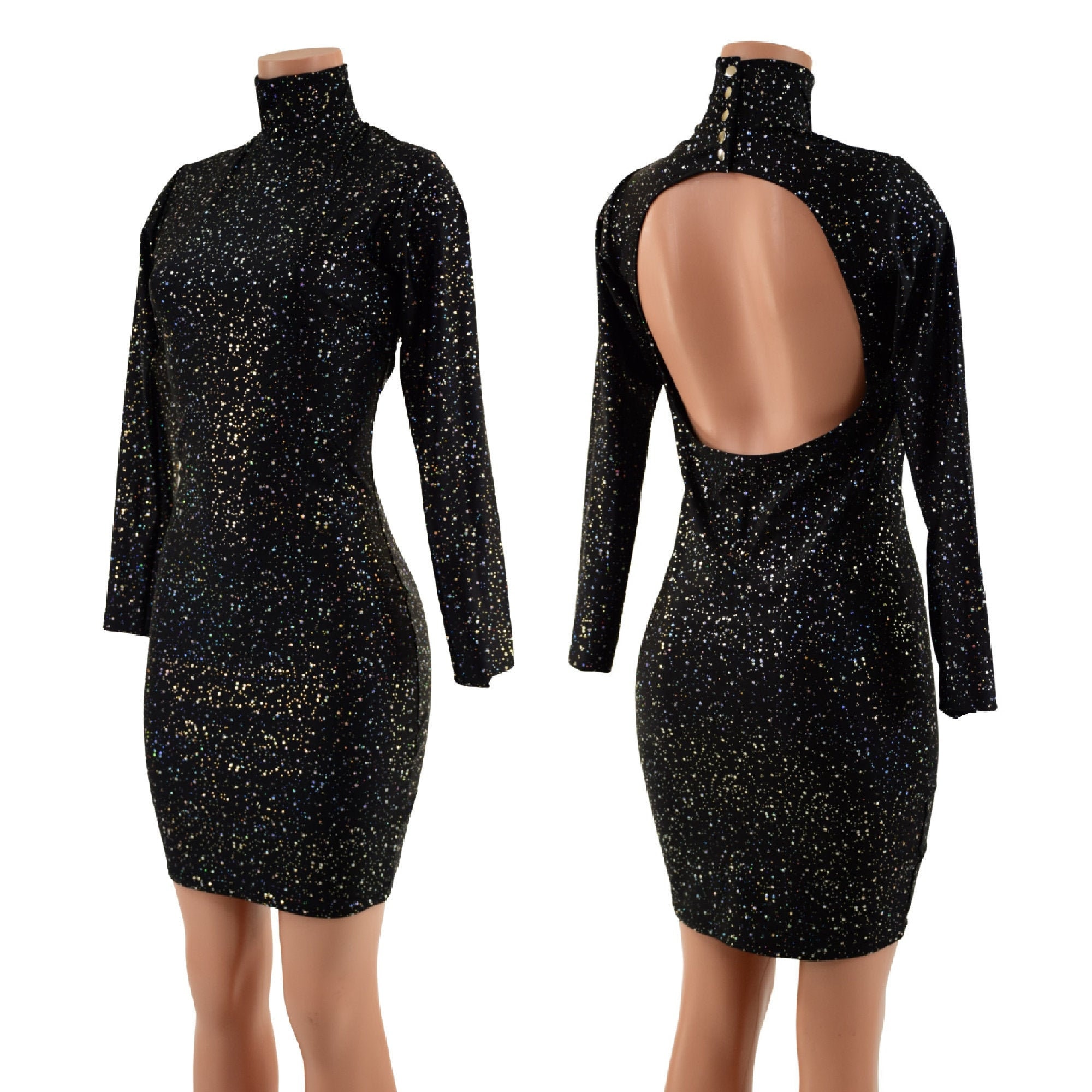 Backless Star Noir Bodycon Dress with Snap Back Turtleneck - Coquetry Clothing 2XL Backless Star Noir Bodycon Dress with Snap Back Turtleneck - Coquetry Clothing 2XL