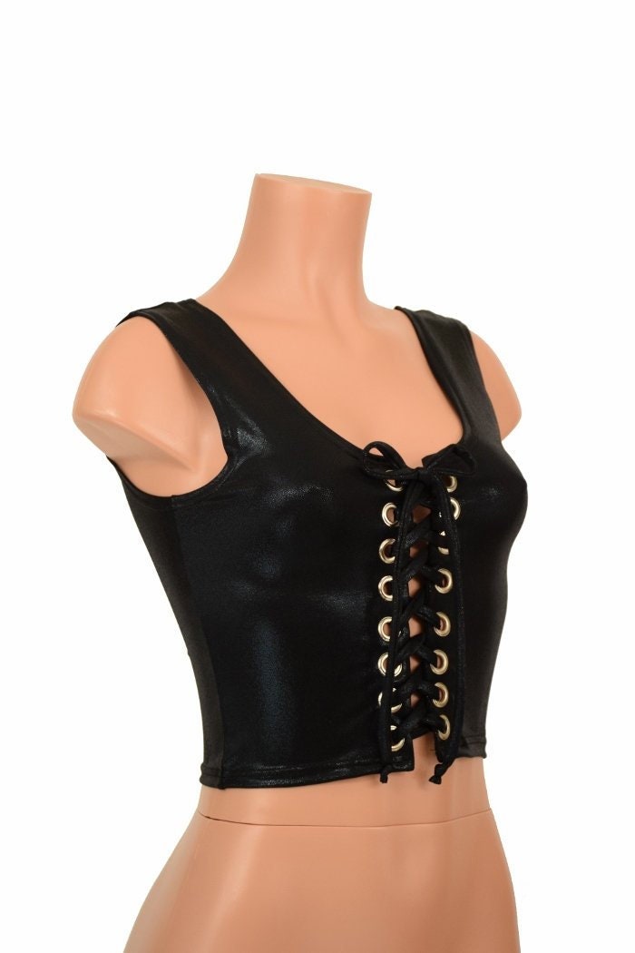 Black Mystique Lace up Crop Tank 155764 Etsy UK